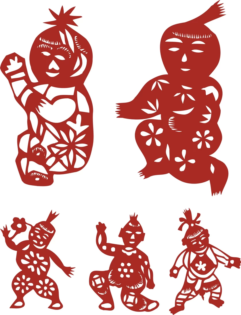 中国风中式传统喜庆民俗人物动物窗花剪纸插画边框AI矢量PNG素材【2377】